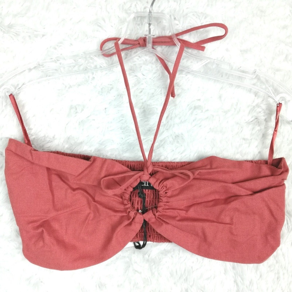 Kourt Womens Tube Top Halter‎ Linen Blend Rust Orange Bandeau Ring M New